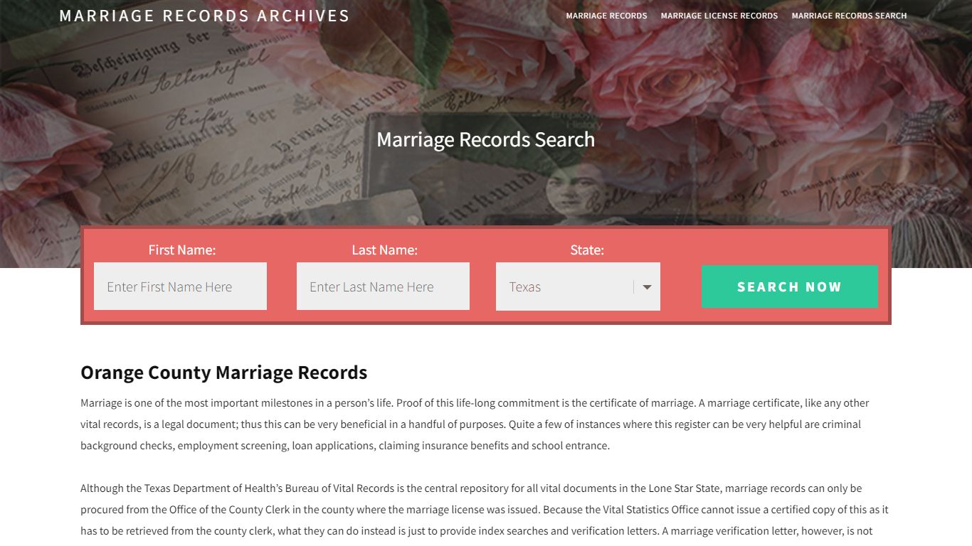 Orange County Marriage Records | Enter Name and Search