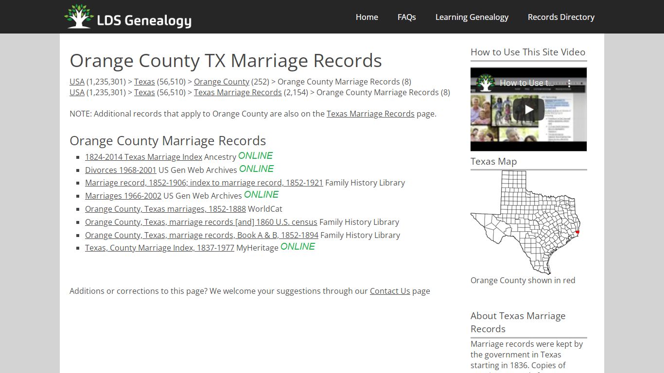 Orange County TX Marriage Records - ldsgenealogy.com