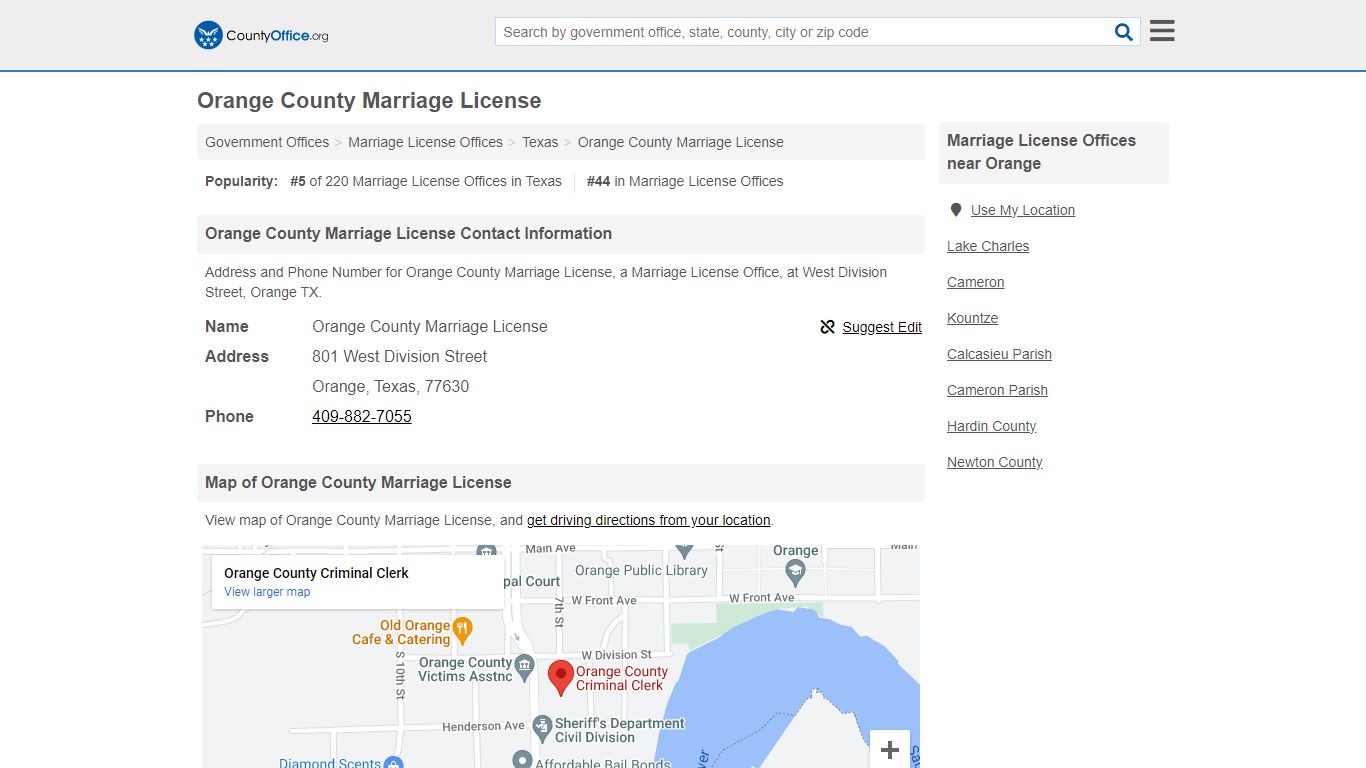 Orange County Marriage License - Orange, TX (Address and Phone)